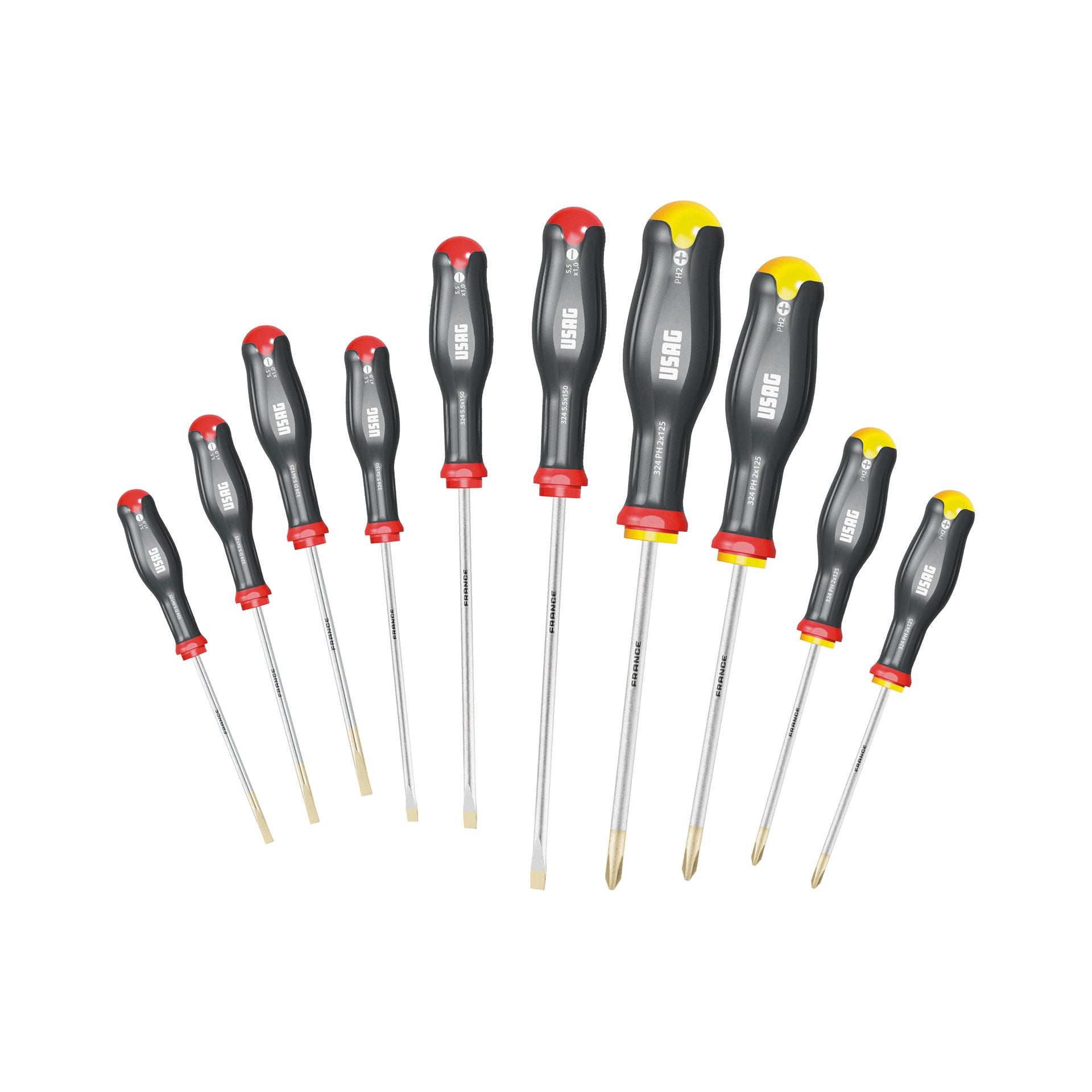 324 SH10 - Serie di 10 giraviti per viti con intaglio e impronta a croce phillips® - Usag - U03240655 324 SH10 - Serie di 10 giraviti per viti con intaglio e impronta a croce phillips® - Usag - U03240655